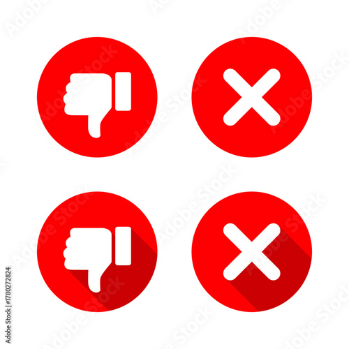 Dislike and cancel icon with long shadow. Thumbs down and cross symbol. Negative feedback and rejection sign