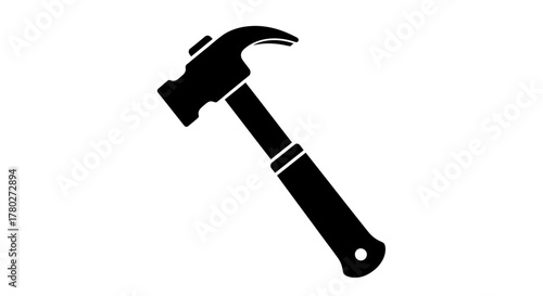 Classic black hammer icon symbolizing construction, renovation, DIY projects, and essential tools for building and repair