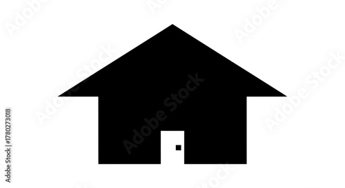 Simple black house icon with a small door, perfect for real estate, architecture, or home design concepts.