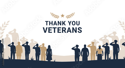 Silhouettes of veterans saluting with text "Thank You Veterans"  