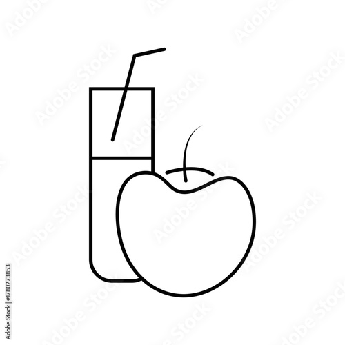 Isolated black and white apple juice icon. Vector illustration, doodle style, side view. Healthy eating only. Suitable for mobile apps, websites, and advertising.