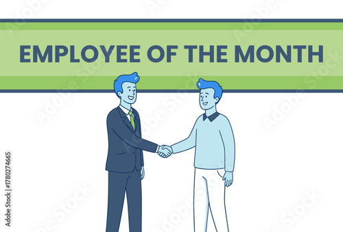 Employee of the Month Recognition and Award Ceremony: Two Businessmen Shaking Hands in a Modern Office Setting, Celebrating Achievement and Success