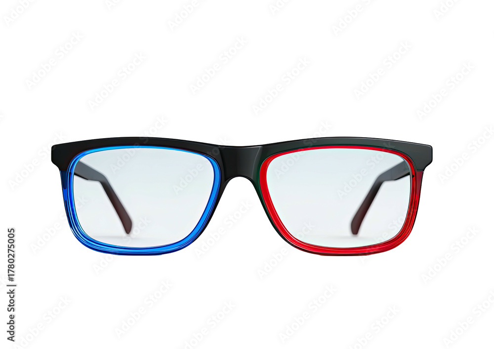 Fototapeta premium Glasses black frame, blue left, red right