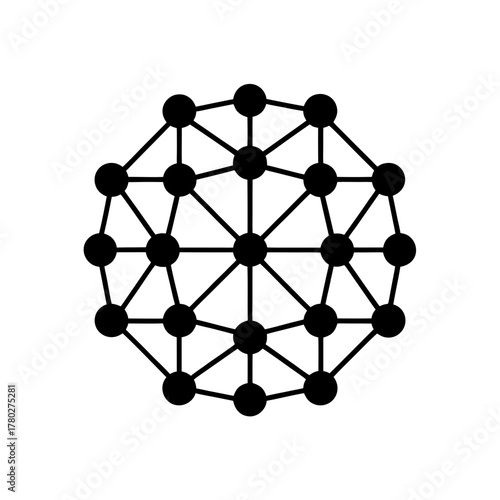 Geometric network of circles and lines on transparent background silhouette
