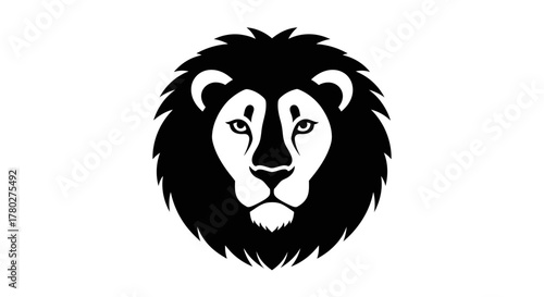 Foto Bold black and white lion head emblem conveying strength, courage, and regal authority, perfect for branding and design projects