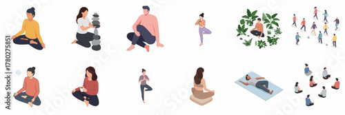 Minimalist Flat Illustration of Yoga Practice and Meditation Poses Collection