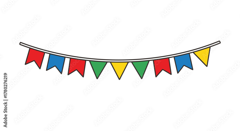 Obraz premium Colorful party flags bunting vector illustration of festive decoration element isolated on white background