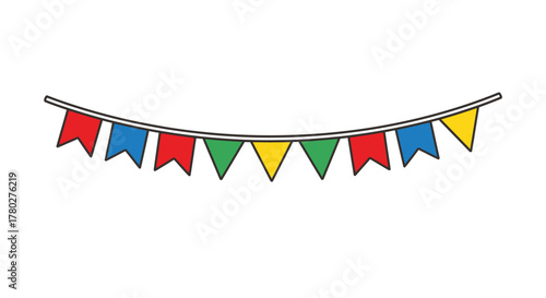 Colorful party flags bunting vector illustration of festive decoration element isolated on white background
