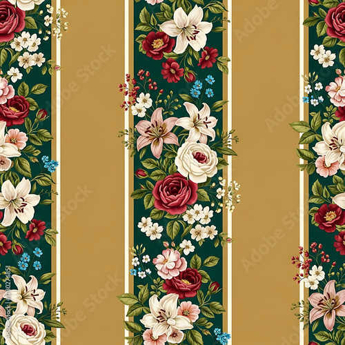 Watercolor floral pattern of hand-painted wildflowers and sprawling leaves tied with a sheer ribbon on a bright white silk background, created for wallpaper and fabric, illuminated with diffused	