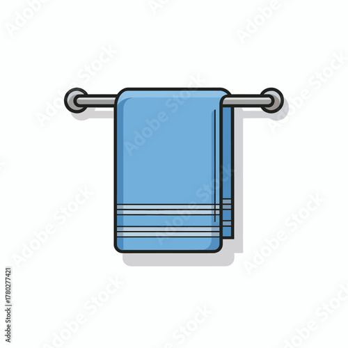 Light Blue Towel Hanging on a Metal Rack in a Bathroom Illustration for Cleaning and Hygiene Purposes and Daily Life Convenience
