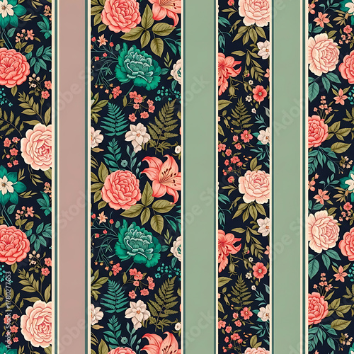 Watercolor floral pattern of hand-painted wildflowers and sprawling leaves tied with a sheer ribbon on a bright white silk background, created for wallpaper and fabric, illuminated with diffused	