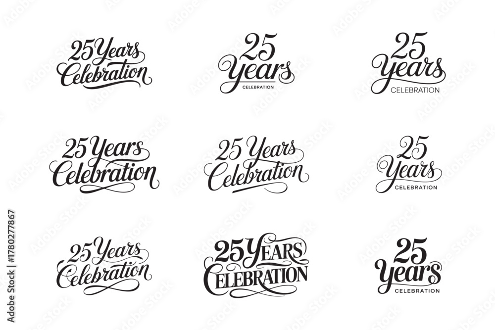 Fototapeta premium 25 Years Celebration Decorative Classic Calligraphy Typography Vector Design
