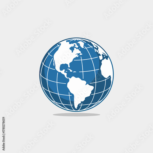 Blue World Globe Illustration with Grid Lines and Shadow for International Business and Global Connectivity Conceptual Design