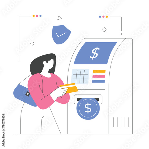 Withdrawing or depositing cash securely through an automated teller Illustration  