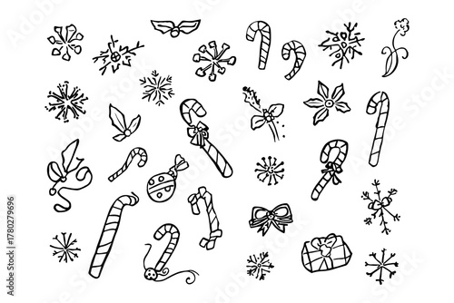 popular christmas doodles element design 2025. handrawing christmas line. Merry Christmas and winter season doodle vector