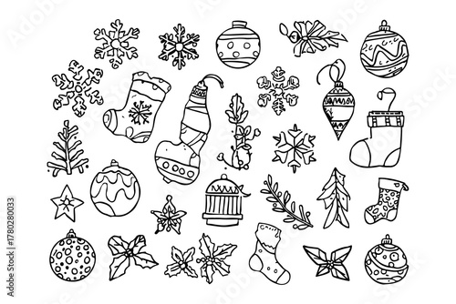 handrawing christmas line. Merry Christmas and winter season doodle vector