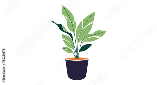 A minimalist illustration of a vibrant green houseplant in a dark pot, perfect for modern interior design and natural decor elements.