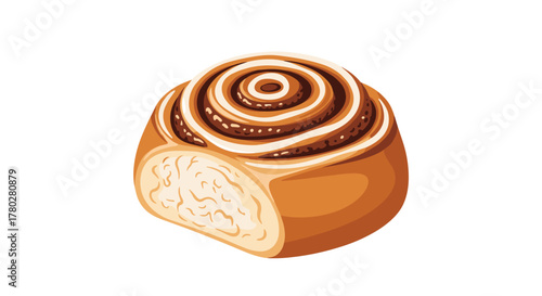 A delightful and freshly baked cinnamon roll with a spiral of sweet cinnamon sugar and creamy white icing, isolated on a white background.