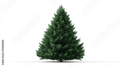 A crisp, super realistic studio shot of a perfectly shaped, vibrant green, bare Christmas tree, completely ready to be decorated. 