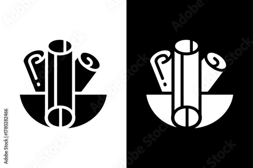Cinnamon Stick Silhouette Vector Icon. Black and White Spice Illustration Design