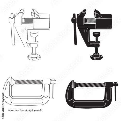 Wood and iron clamping tools icon
