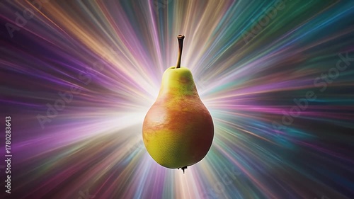 Radiant Pear at the Center of a Multicolored Light Burst Explosion