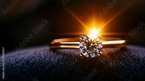 Stunning Gold Ring with Single Round Diamond and Sparkling Light Reflection