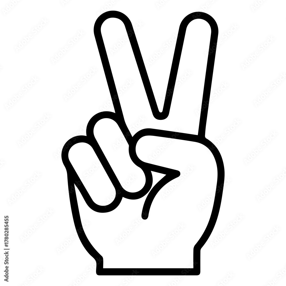 Obraz premium Peace Sign Hand Gesture Flat Black Silhouette Rounded Line Minimal Sticker Design PNG