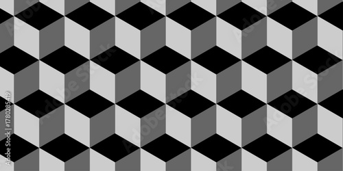 Abstract square dark black cubic square shape backdrop texture. cube geometric wall and floor vector diamond hexagon triangle wallpaper background.	