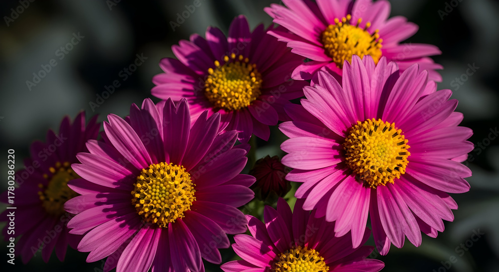 Fototapeta premium Purple Daisy Bouquet on Dark Background