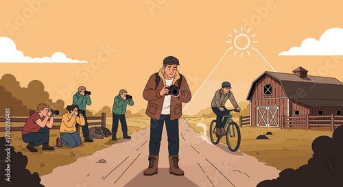 Rural photography excursion, capturing moments of life in a scenic countryside setting