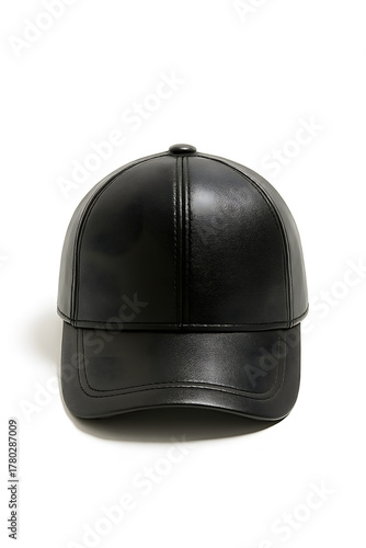 Black Leather Cap with Realistic Texture Isolated on White