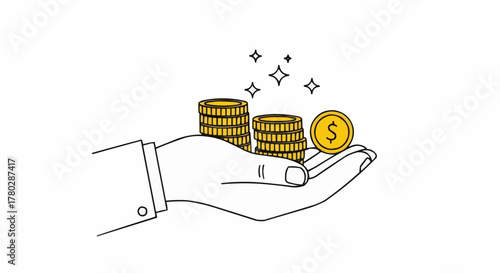 Hand Holding Coins – Flat Vector Illustration Symbolizing Wealth, Savings, and Financial Success