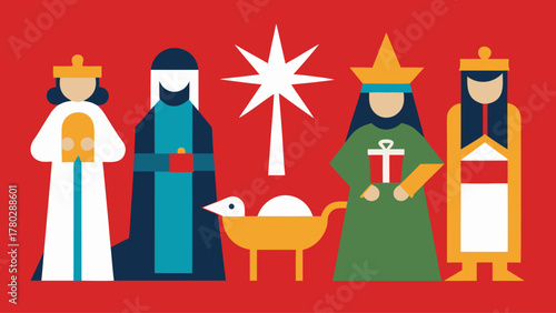 Foto Minimal Christmas Nativity Symbols Vector Set – Holy Scene Silhouette Icons, Bib