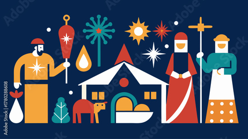 Foto Minimal Christmas Nativity Symbols Vector Set – Holy Scene Silhouette Icons, Bib