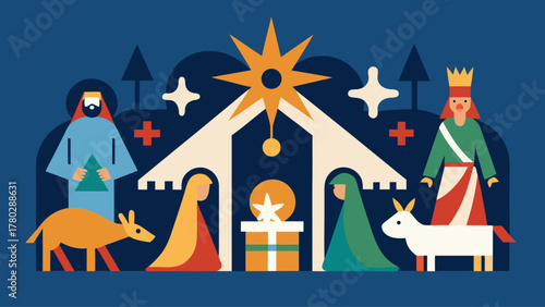 Foto Minimal Christmas Nativity Symbols Vector Set – Holy Scene Silhouette Icons, Bib