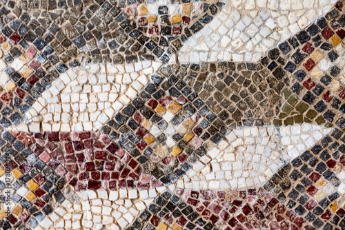 Ancient roman mosaic on the floor in El Djem archaeological museum, Tunisia