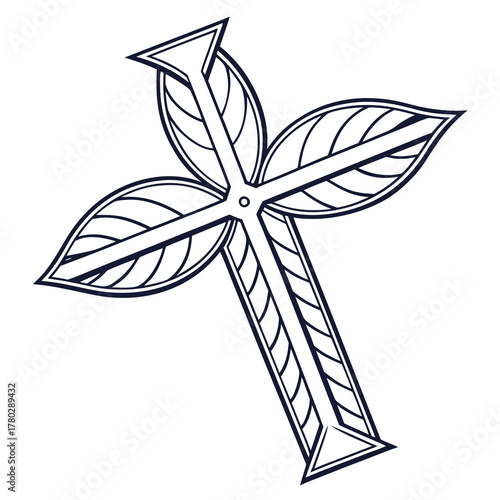 Christian cross with leaves, symbol of faith