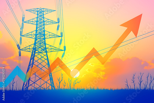 Electric Tower with Growth Graph – Renewable Energy and Industrial Expansion Concept
