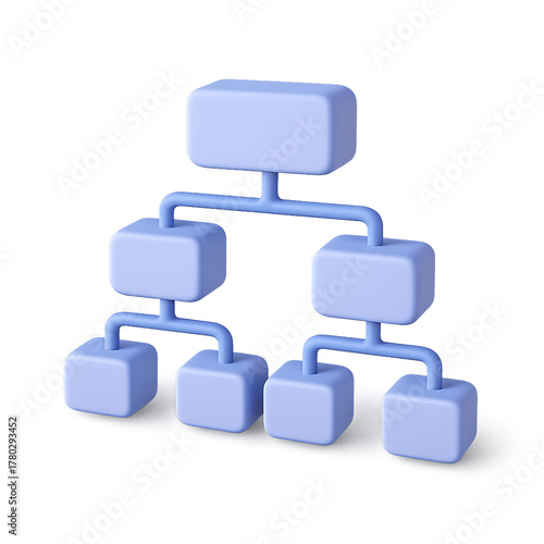 3d organizational chart illustration representing business hierarchy, structure, and planning with node connections