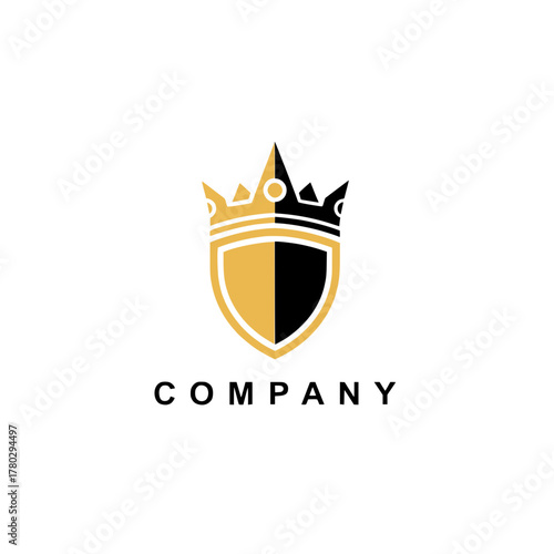Royal Emblem Logo Design Featuring a Crowned Shield with a Gold and Black Color Scheme, Perfect for a Prestigious Company