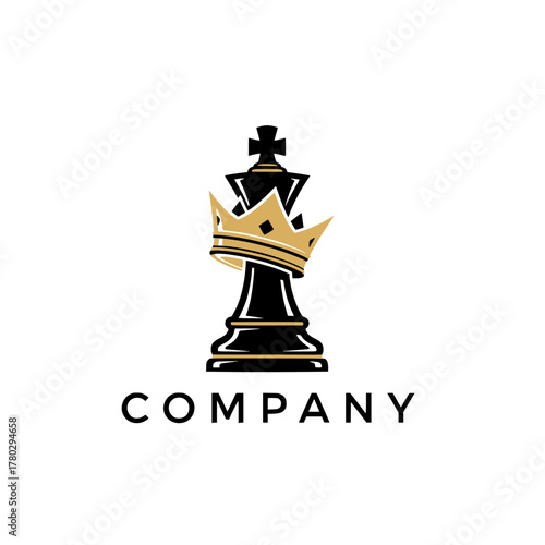 King Chess Piece Crowned Emblem Logo Design - Symbolizing Royalty, Strategy, and Leadership