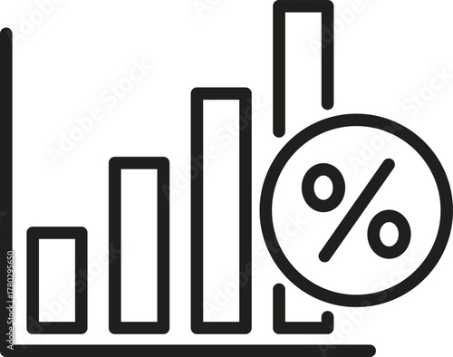 Growth Bar Graph Percentage Analytics Line Art Icon.