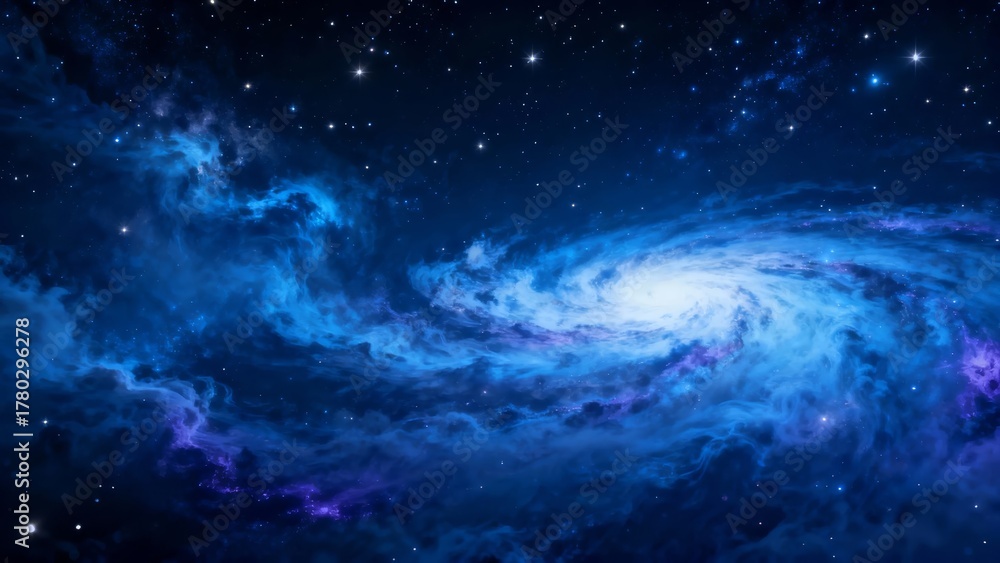 Fototapeta premium A stunning view of a spiral galaxy, showcasing vibrant cosmic hues and swirling nebulae in the depths of space.