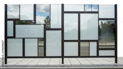 Modern Modular Glass and Metal Outdoor Screen with Frosted and Reflective Panels
