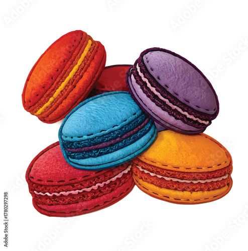 Colorful macarons delight, a whimsical stack of sweet treats for your next design, perfect for adding a touch of joy and deliciousness to any project