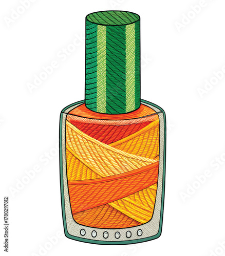 Chic green and gold nail polish illustration with warm tones, perfect for beauty blogs or social media promotions, adding a touch of elegance and style