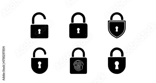 Set of Black Padlock Icons Security, Privacy, and Protection Symbols for Digital Design