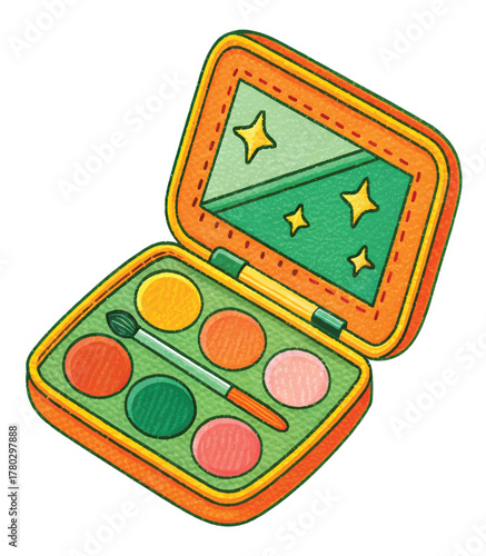 Colorful eyeshadow palette with brush for vibrant, creative makeup looks, perfect for beauty tutorials and fashion inspiration, adding a touch of glamour and style