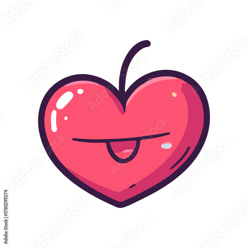 Vector illustration of a cheeky heart mascot shaped like a cherry, a playful take on cardiology and healthy living concepts for Valentine's Day